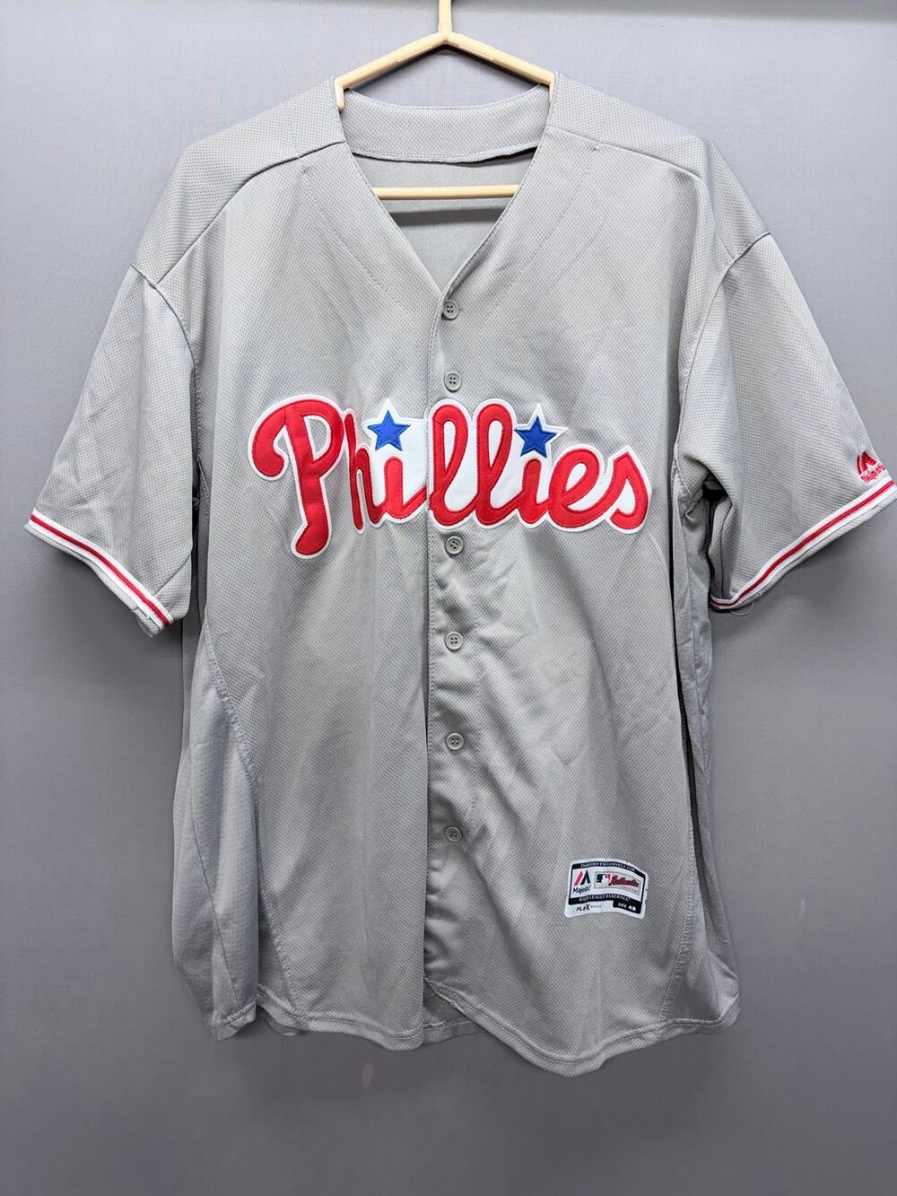 Majestic Flex Base Phillies Chase Utley 26 Authentic Road Gray Jersey Size 48 XL